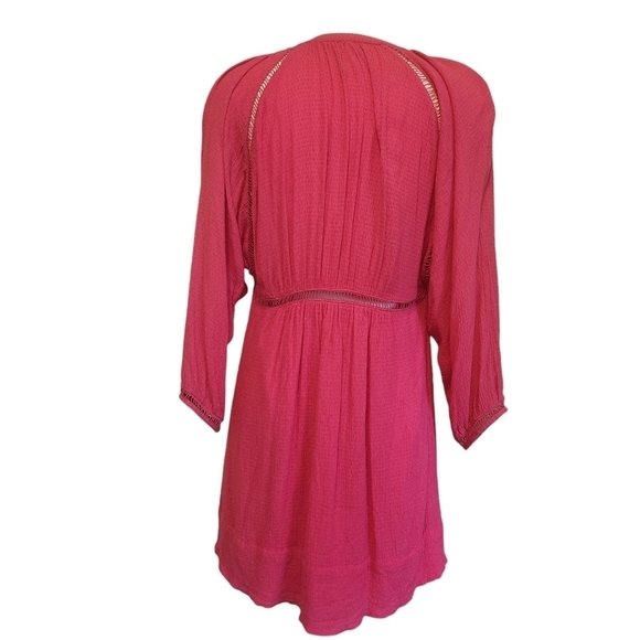 FREE PEOPLE GO LIGHTLY V-NECK 3/4 SLEEVE SWING DRESS HOT PINK SIZE SMALL - Picture 7 of 10